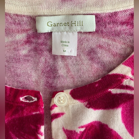 Garnet Hill Signature Merino Cardigan SZ M Fuchsia Magenta Abstract Floral - Picture 3 of 15